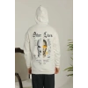 Biçomi Oversize Üç İplik Şardonlu Kapüşonlu Sweatshirt – Beyaz “Other Lives” Ön Ve Arka Baskılı, Kanguru Cepli, Ribanalı Rahat Kışlık Model Beyaz