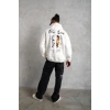 Biçomi Oversize Üç İplik Şardonlu Kapüşonlu Sweatshirt – Beyaz “Other Lives” Ön Ve Arka Baskılı, Kanguru Cepli, Ribanalı Rahat Kışlık Model Beyaz
