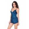 Bicomi Petrol Mavi Saten Babydoll Şort Takımı