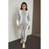 Biçomi Premium Parçalı Eşofman Takım - Dik Yaka Fermuarlı Sweatshirt - Gri