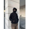 Biçomi Samuray Ninja Çift Kapşonlu ZIP Fermuarlı Kanguru Çepli Tam Fermuarlı Hoodie Swetshirt - Siyah
