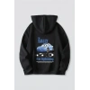 Biçomi Sevgililer Günü Araba Temalı Baskılı Oversize Kapüşonlu Sweatshirt Hoodie - Siyah