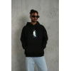Biçomi Siyah Oversize Hoodie - Sırt Baskılı Survivor Penguin Temalı, Felsefi Yazılı Kapüşonlu Sweatshirt - Siyah