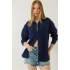BİÇOMİ Tek cepli müslin gömlek lacivert pt