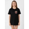 Biçomi Türk Arma Baskılı Oversize Bisiklet Yaka Günlük T-shirt - Siyah