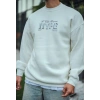 Biçomi Üç İplik Bisiklet Yaka Baskılı SweatShirt - Beyaz