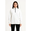 Biçomi Üç İplik Dık Yaka Yarım Fermuarlı SweatShirt - Beyaz