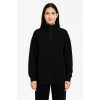 Biçomi Üç İplik Dık Yaka Yarım Fermuarlı SweatShirt - Siyah