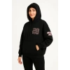 Biçomi Üç İplik Kapüşonlu Ön Ve Arka Baskılı SweatShirt Hoodie - Siyah