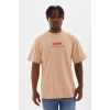 Biçomi Unisex Baskılı Oversize T-Shirt - Bej