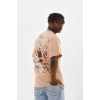 Biçomi Unisex Baskılı Oversize T-Shirt - Bej