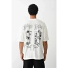 Biçomi Unisex Baskılı Oversize T-Shirt - Beyaz