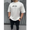 Biçomi Unisex Baskılı Oversize T-Shirt - Beyaz