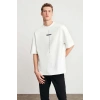 Biçomi Unisex Baskılı Oversize T-Shirt - Beyaz