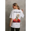 Biçomi Unisex Baskılı Oversize T-Shirt - Beyaz
