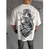 Biçomi Unisex Baskılı Oversize T-Shirt - Beyaz