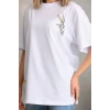 Biçomi Unisex Baskılı Oversize T-Shirt - Beyaz