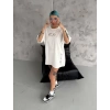 Biçomi Unisex Baskılı Oversize T-Shirt - Beyaz
