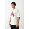 Biçomi Unisex Baskılı Oversize T-Shirt - Beyaz