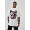 Biçomi Unisex Baskılı Oversize T-Shirt - Beyaz