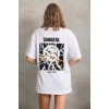 Biçomi Unisex Baskılı Oversize T-Shirt - Beyaz