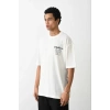 Biçomi Unisex Baskılı Oversize T-Shirt - Beyaz