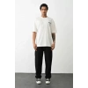 Biçomi Unisex Baskılı Oversize T-Shirt - Beyaz