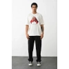Biçomi Unisex Baskılı Oversize T-Shirt - Beyaz