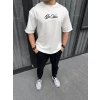 Biçomi Unisex Baskılı Oversize T-Shirt - Beyaz