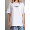 Biçomi Unisex Baskılı Oversize T-Shirt - Beyaz