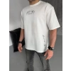 Biçomi Unisex Baskılı Oversize T-Shirt - Beyaz