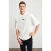 Biçomi Unisex Baskılı Oversize T-Shirt - Beyaz