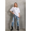 Biçomi Unisex Baskılı Oversize T-Shirt - Beyaz