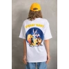Biçomi Unisex Baskılı Oversize T-Shirt - Beyaz