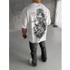 Biçomi Unisex Baskılı Oversize T-Shirt - Beyaz