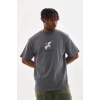 Biçomi Unisex Baskılı Oversize T-Shirt - Füme