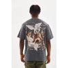 Biçomi Unisex Baskılı Oversize T-Shirt - Füme