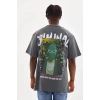 Biçomi Unisex Baskılı Oversize T-Shirt - Füme