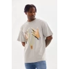 Biçomi Unisex Baskılı Oversize T-Shirt - Gri