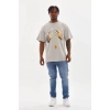 Biçomi Unisex Baskılı Oversize T-Shirt - Gri