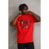 Biçomi Unisex Baskılı Oversize T-Shirt - Kırmızı