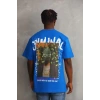 Biçomi Unisex Baskılı Oversize T-Shirt - Mavi