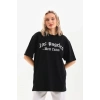 Biçomi Unisex Baskılı Oversize T-Shirt - Siyah