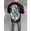 Biçomi Unisex Baskılı Oversize T-Shirt - Siyah