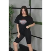 Biçomi Unisex Baskılı Oversize T-Shirt - Siyah