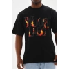 Biçomi Unisex Baskılı Oversize T-Shirt - Siyah