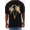 Biçomi Unisex Baskılı Oversize T-Shirt - Siyah