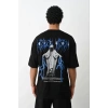 Biçomi Unisex Baskılı Oversize T-Shirt - Siyah