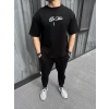 Biçomi Unisex Baskılı Oversize T-Shirt - Siyah