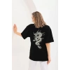 Biçomi Unisex Baskılı Oversize T-Shirt - Siyah